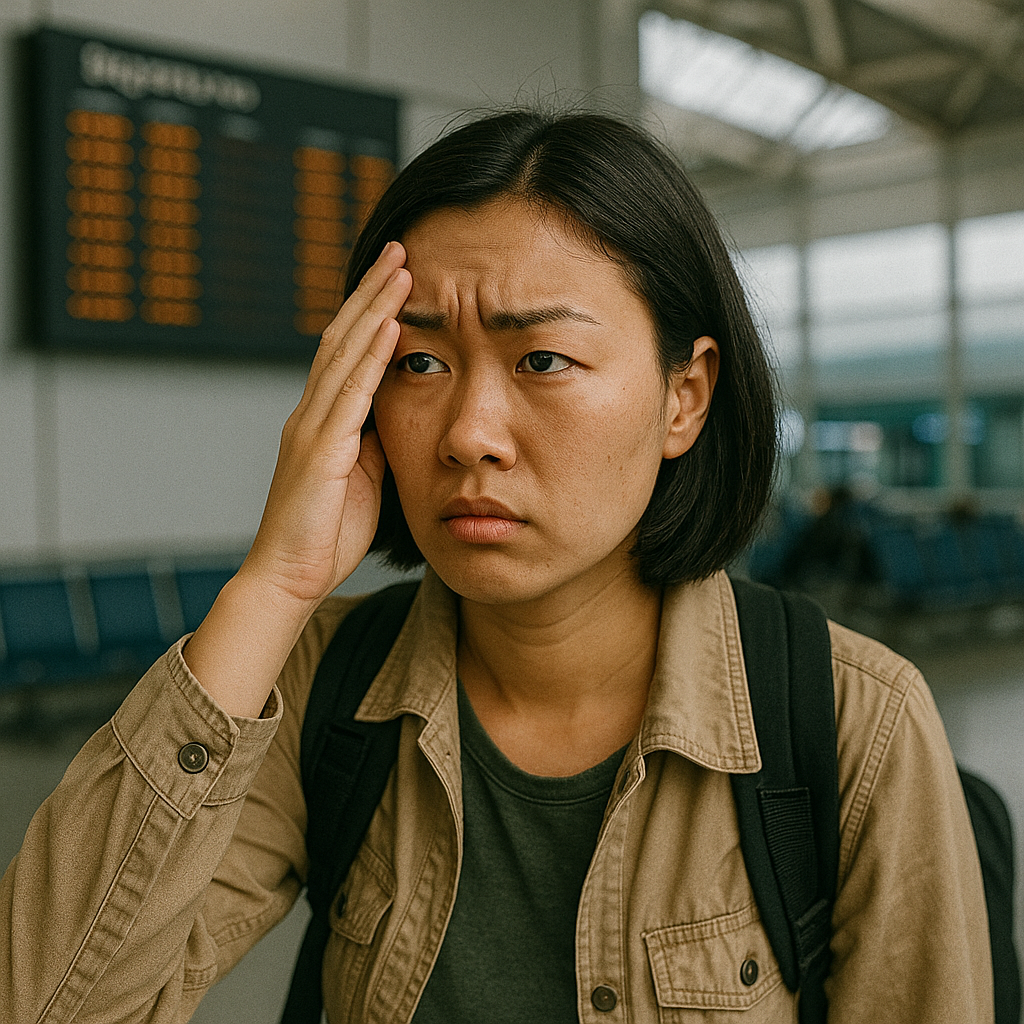 여행 중 난감했던 상황의 여자