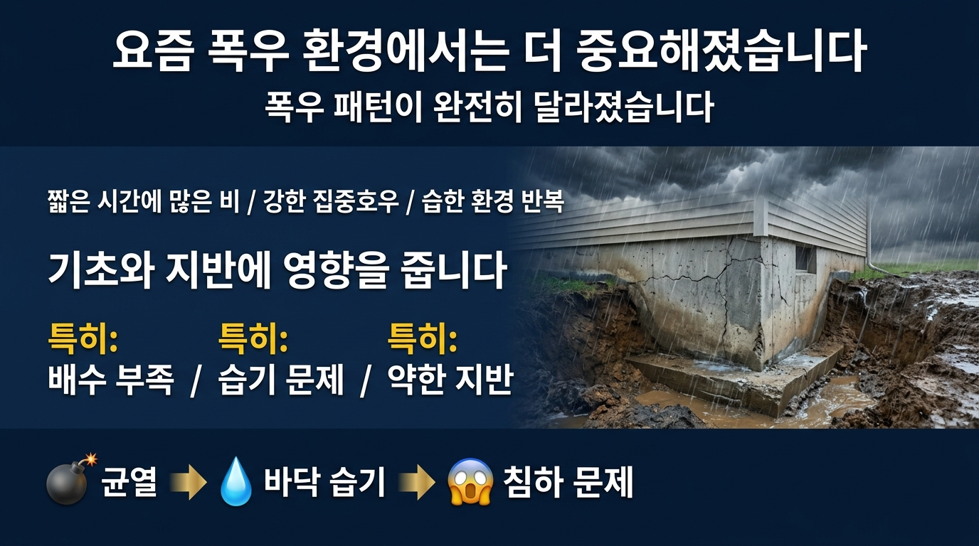폭우 환경에서는 기초와 지반에 영향을 줍니다.