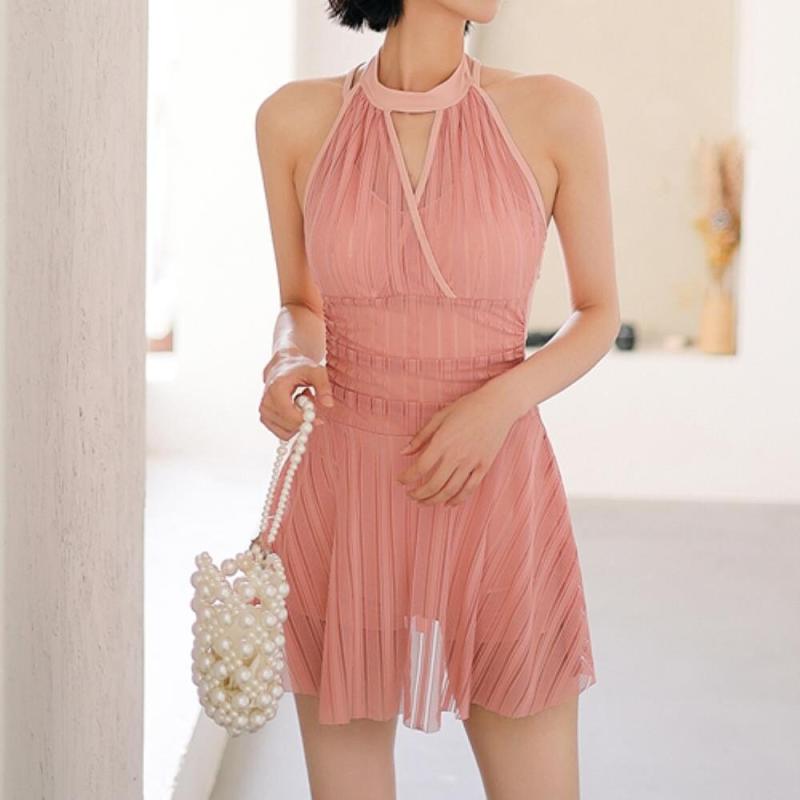 여자 샤랄라 시스루 홀터넥 모노키니 수영복