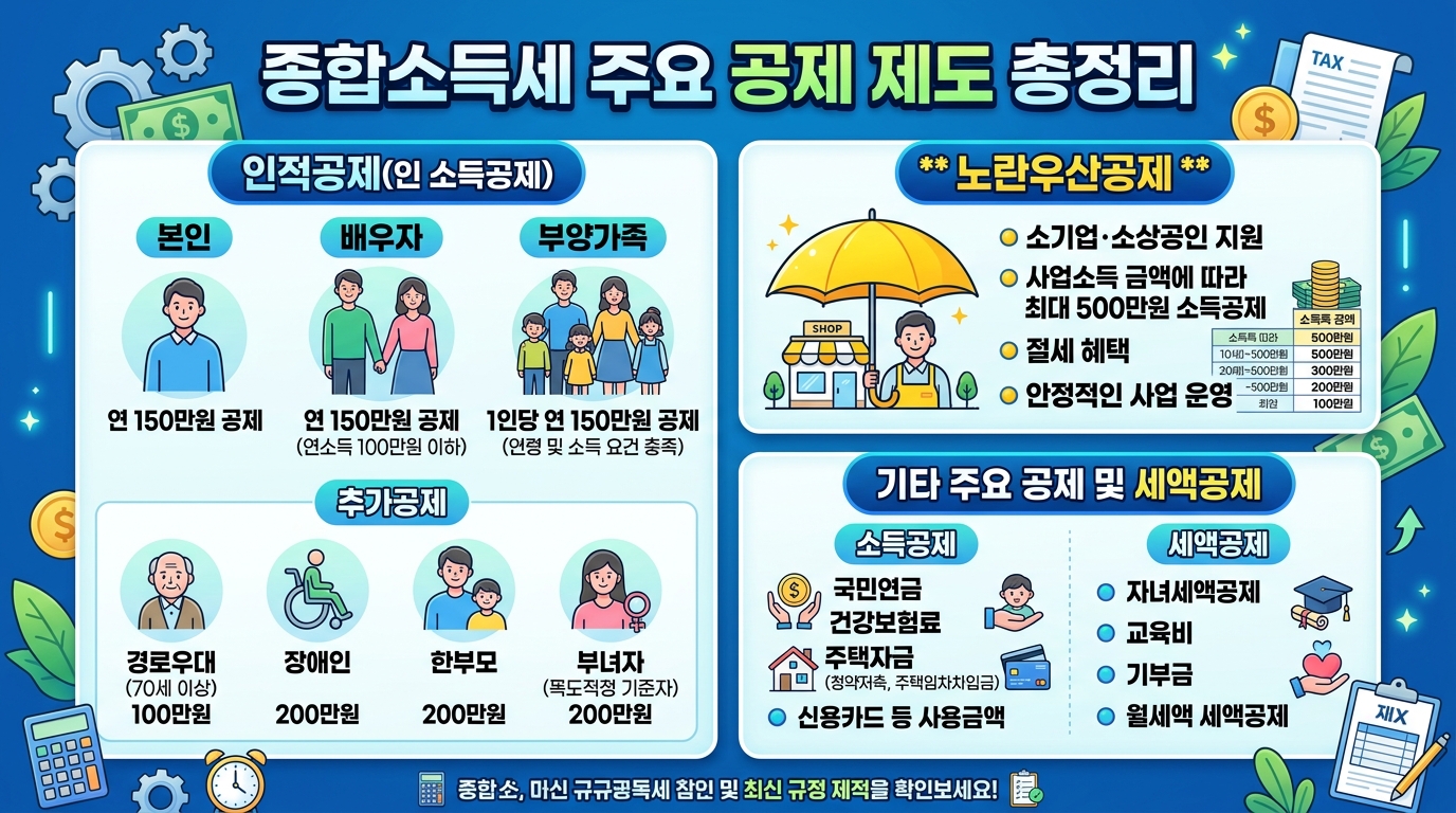 본인, 배우자, 부양가족 등 인적공제와 노란우산공제 등 주요 소득공제 항목 정리