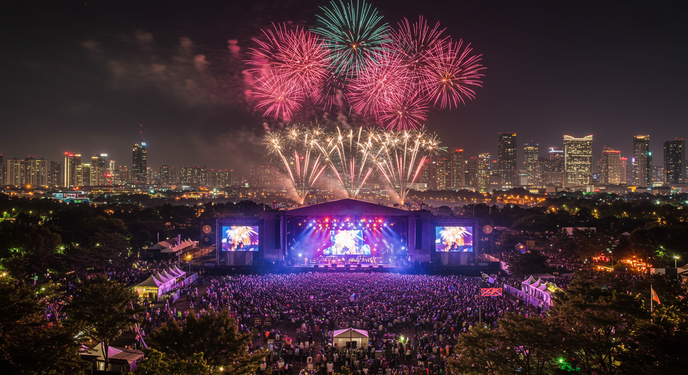 축제 마무리 불꽃놀이 화면