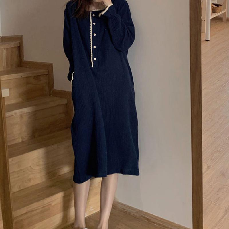 무드문 달콤버튼 요루면 긴팔 원피스 파자마 잠옷