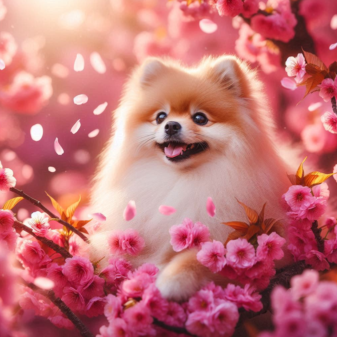 포메라니안과 벚꽃