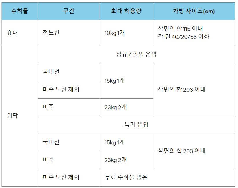 에어서울 휴대 위탁 수하물 규정