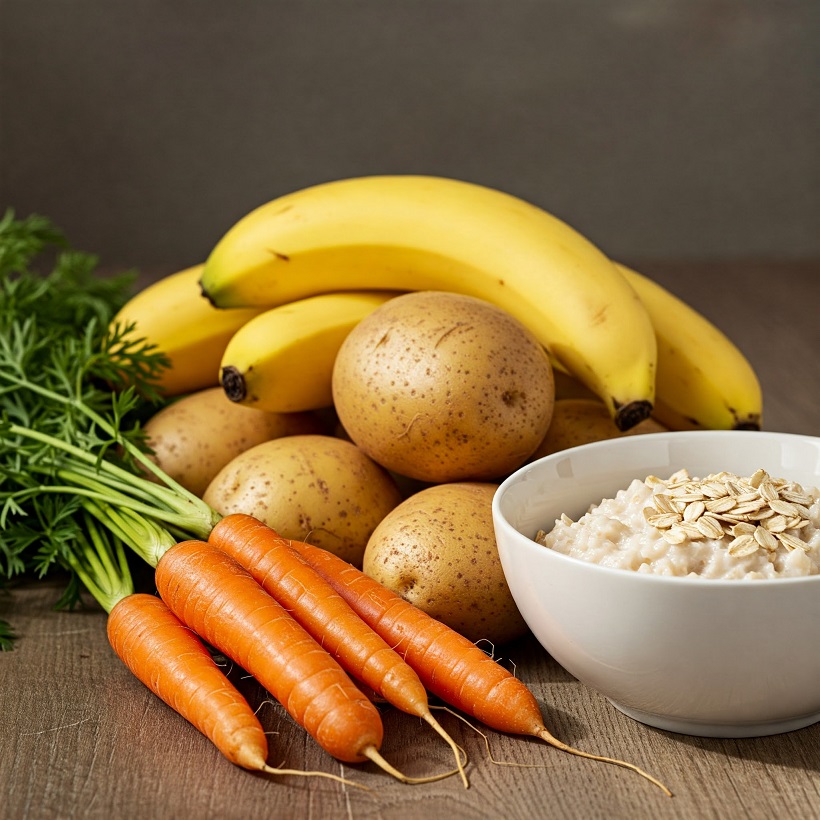 바나나, 감자, 당근, 오트밀