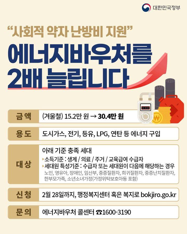에너지바우처 지원금액, 대상, 신청방법, 문의
