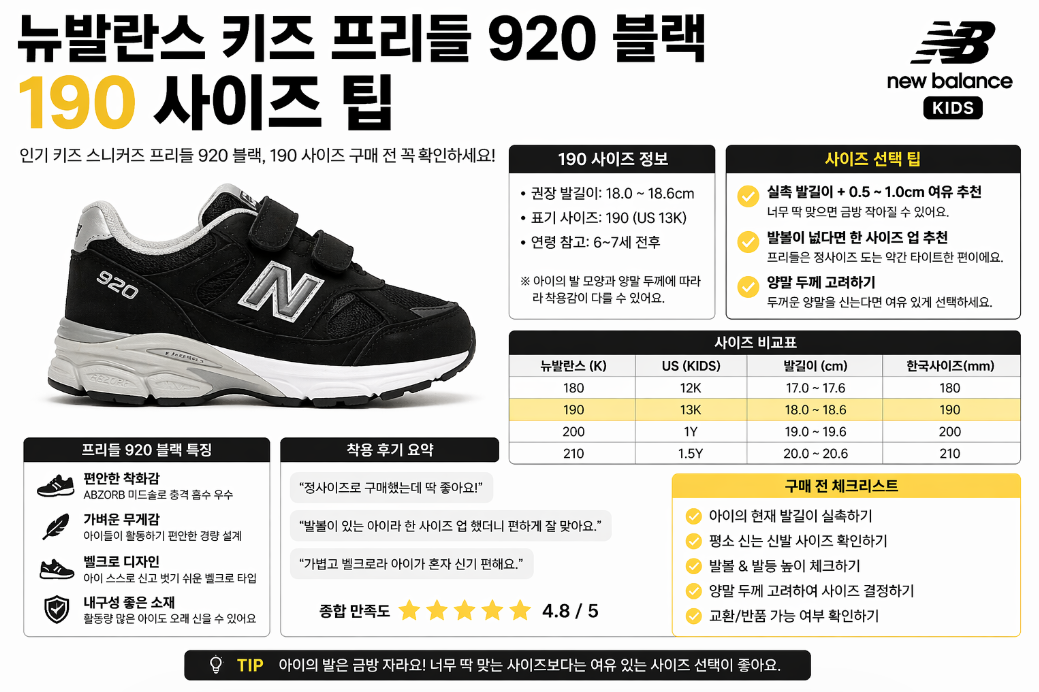 뉴발란스 키즈 프리들 920, 190 사이즈 이것만 알면 끝