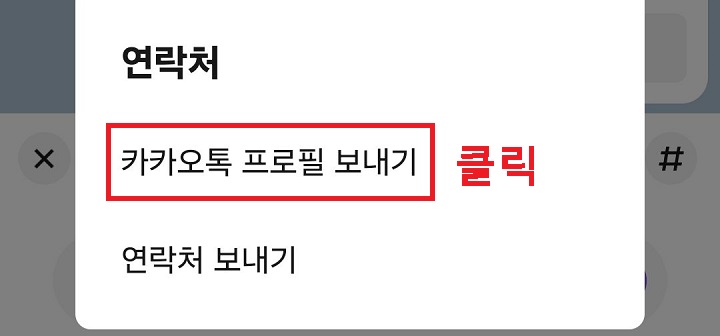카카오톡 프로필 보내기 클릭함