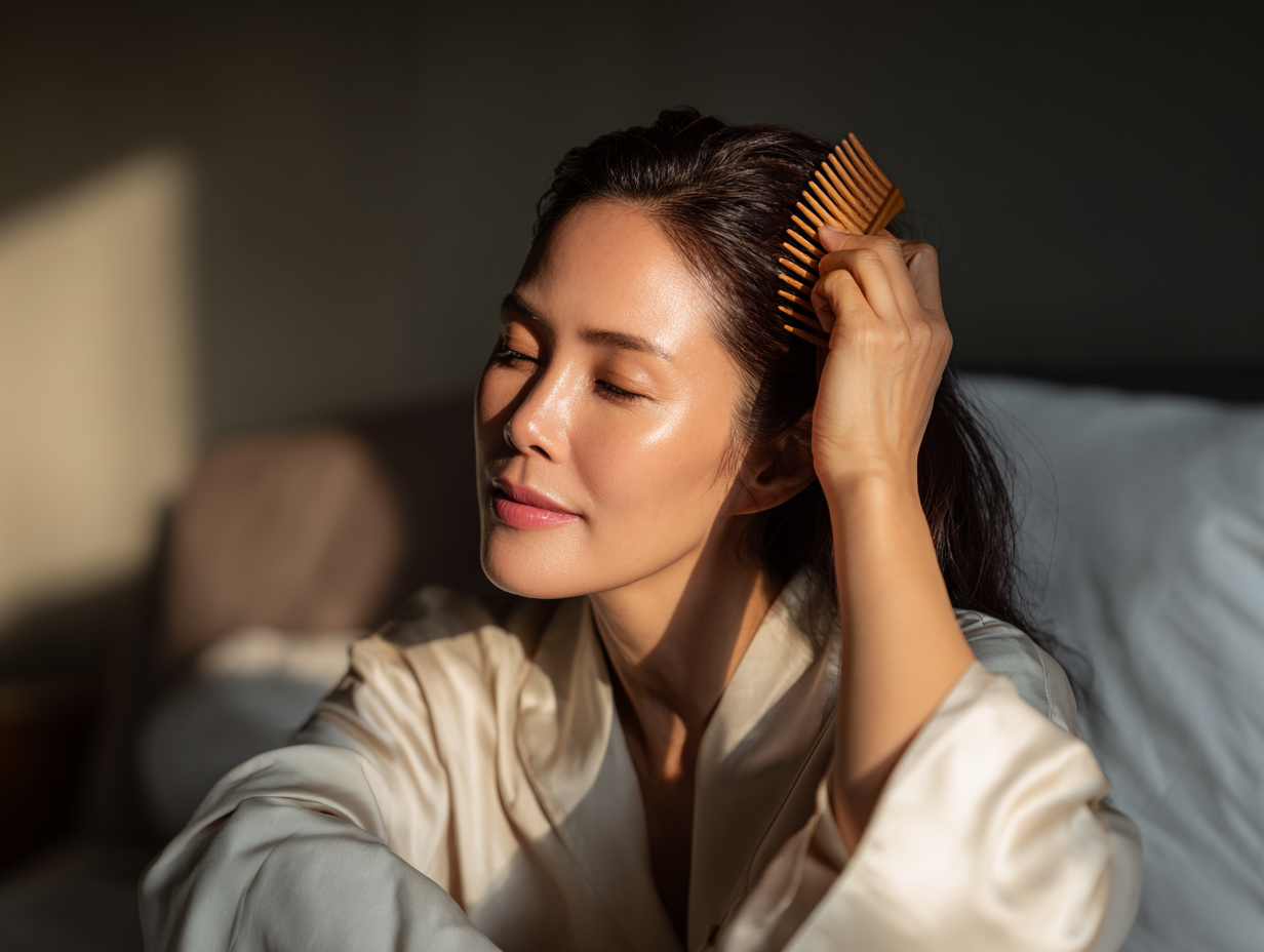 정수리 탈모 관리 생활 습관 정전기 방지 나무 빗과 실크 베개 추천