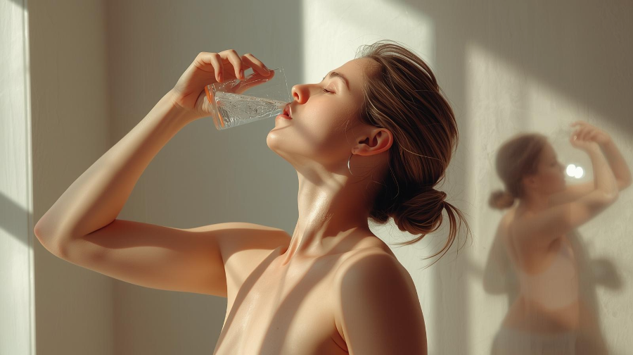 수분 보충과 어두운 환경, 스트레칭·휴식, 적정 약 복용으로 구성된 3단계 두통 관리 루틴을 타임라인 형태로 보여주는 인포그래픽.
