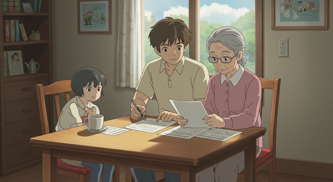 가족이 함께 주민등록 정보를 확인하는 모습