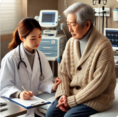 건강검진을 받고 있는 노인을 표현한 이미지