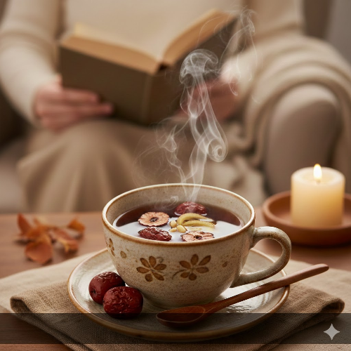 40대 생리불순 완화에 도움을 주는 따뜻한 성질의 대추차 한 잔.