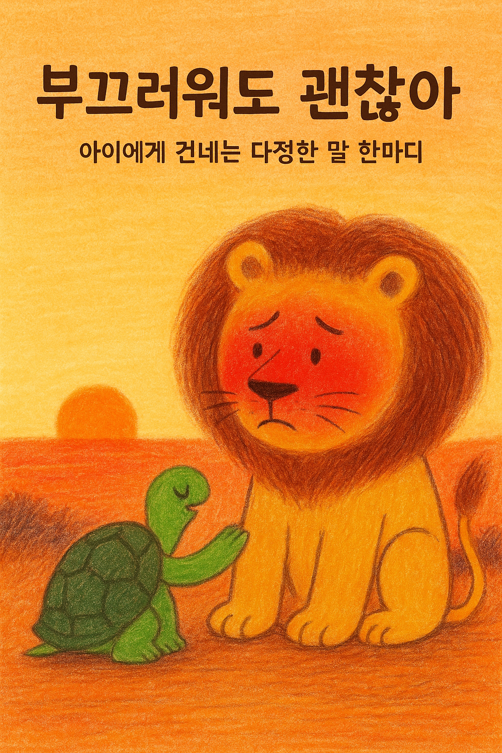 부끄러운 사자를 친구들이 위로해주고 있는 그림