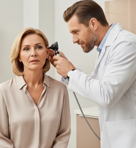 귀 검사 받는 여성