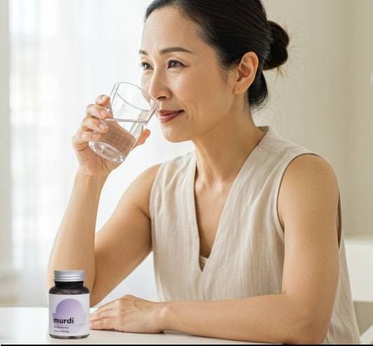 파이테론 레디포뮬러 복용법과 주의사항, 뮤르디 파이테론 레디포뮬러 복용하는 중년 여성