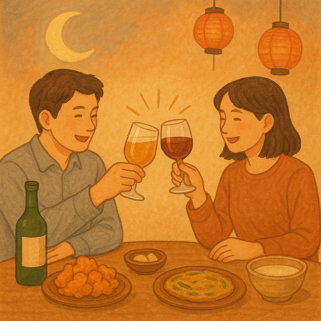 술잔을 부딪히는 두 사람