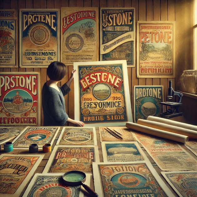 빈티지 포스터 정리하는 모습