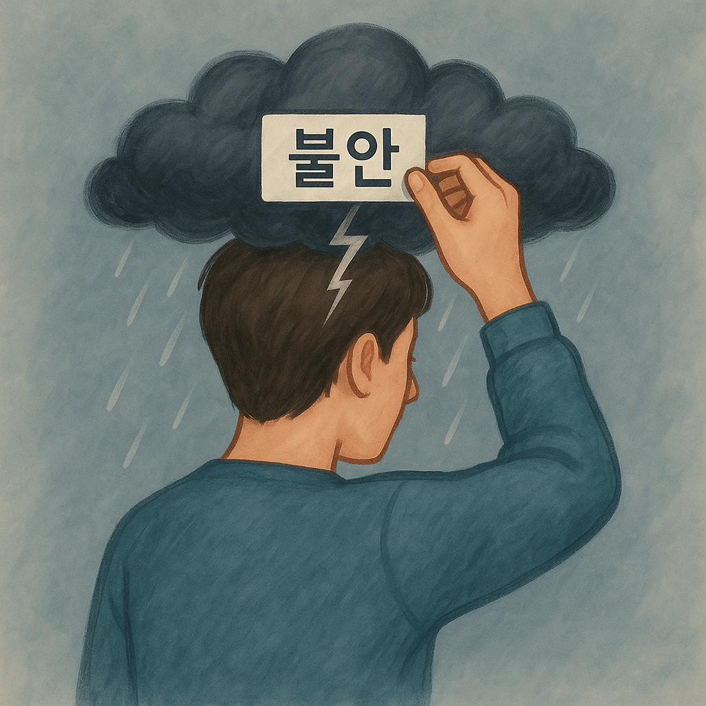 감정 조절 뇌 훈련의 첫 단계인 '감정 라벨링'을 통해 자신의 감정을 객관적으로 바라보는 모습.