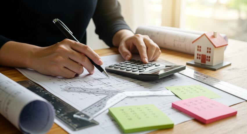 건폐율, 용적률을 계산 중인 건축가