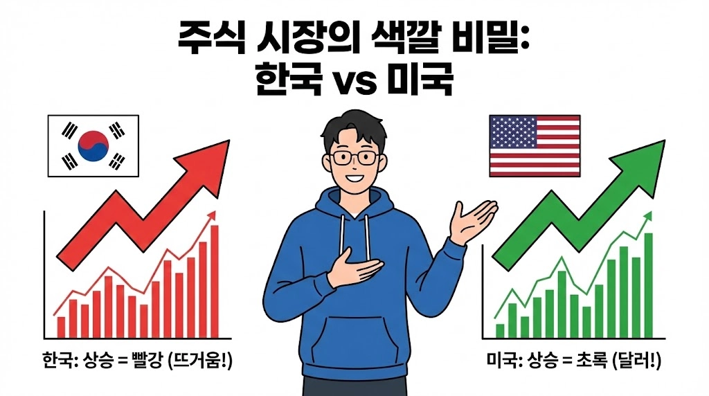 왜 한국 주식은 오르면 빨간색이죠 초보가 가장 먼저 알아야 할 색깔의 비밀 (미국과 정반대)