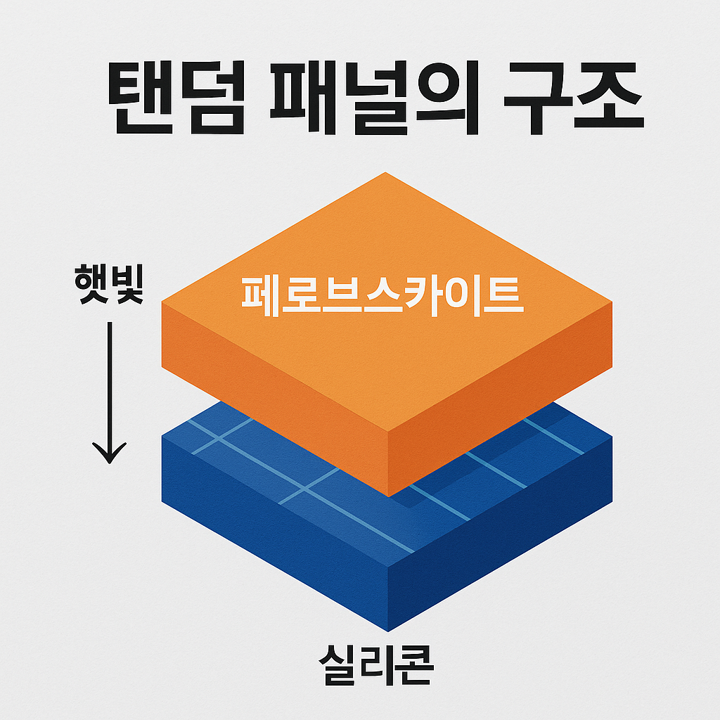 탠덤(Tandem)&rsquo;은 두 겹 구조를 뜻하며, 이번에 인증받은 탠덤 패널은 기존 실리콘 위에 신소재인 페로브스카이트를 덧댄 이중 구조 사진