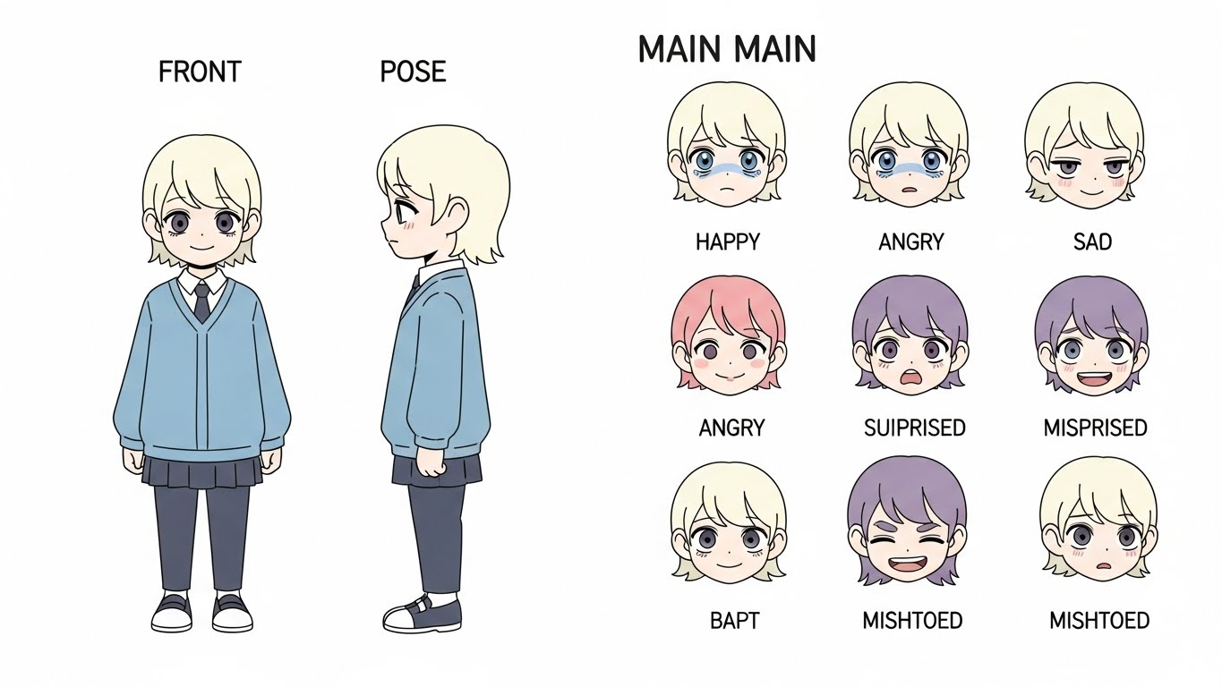 캐릭터의 스타일을 설정해서 그려 놓은 장면