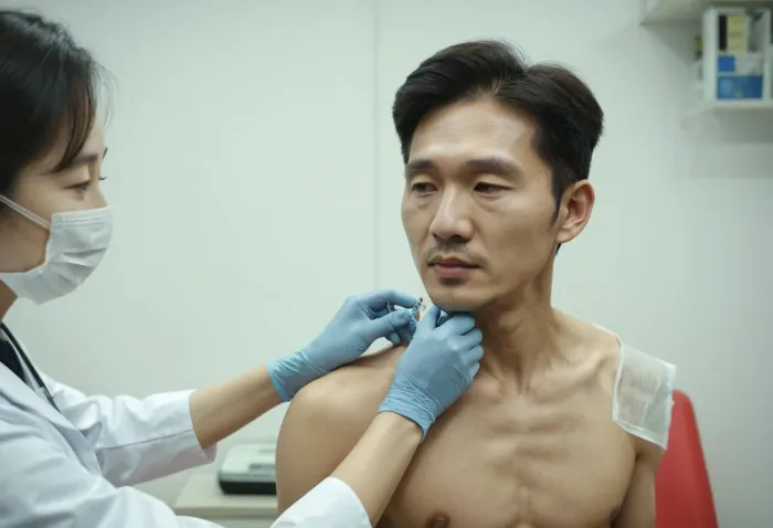 dna주사를 어깨에 맞고 있는 모습