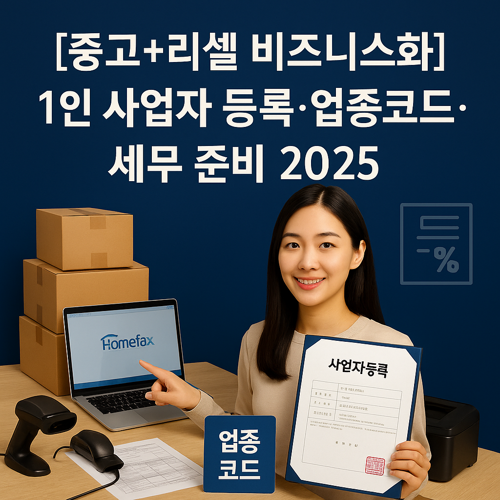 중고+리셀 비즈니스화 ｜ 1인 사업자 등록&middot;업종코드&middot;세무 준비 2025