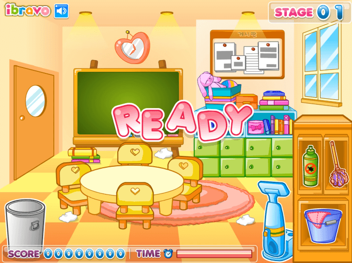 슈의-유치원-청소-플래시게임-시작-화면