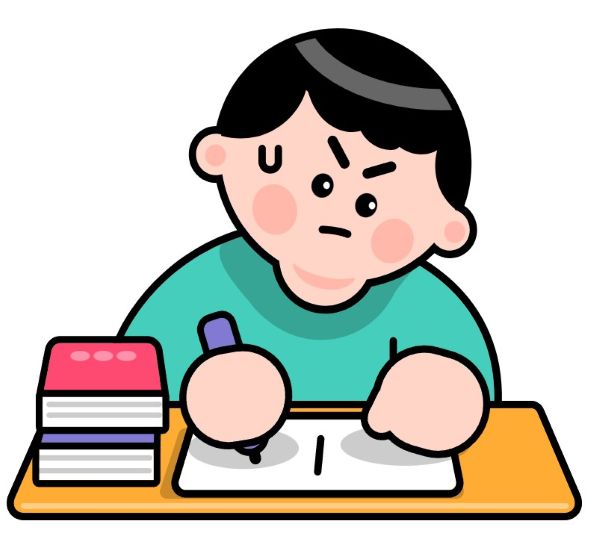 수험생이 머리를 감싸 쥐고 어려운 문제 앞에서 당황해하는 상황