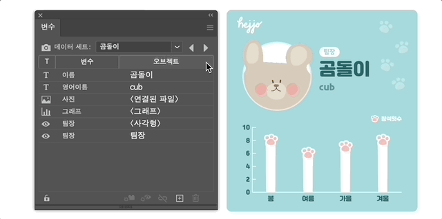 변수 패널 사용