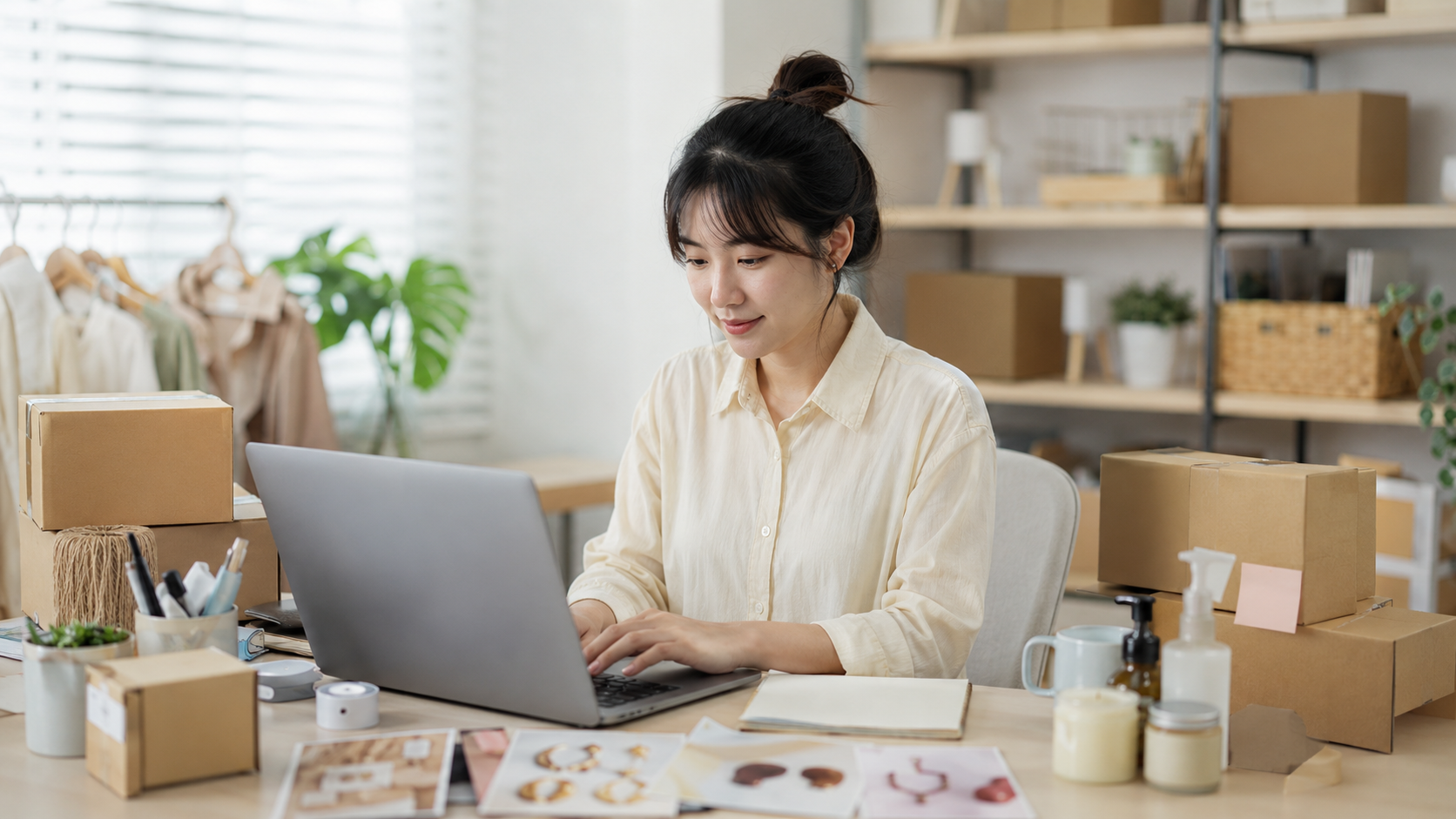 Solopreneurs juggling multiple tasks for their online shop all by themselves
