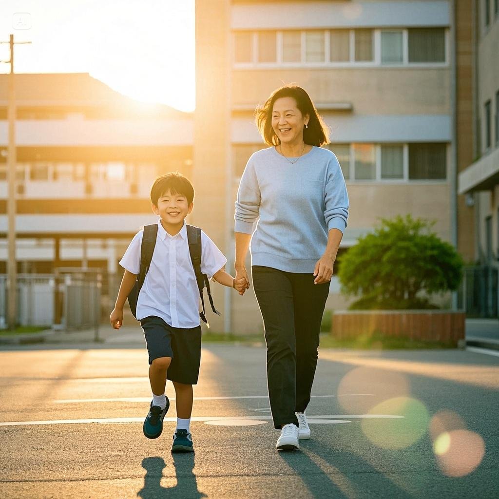 엄마와 학교가는 아이