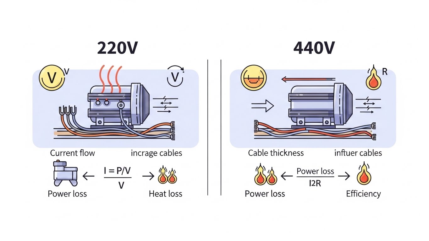 동일 마력 콤프레서 220V vs 440V 적용 차이