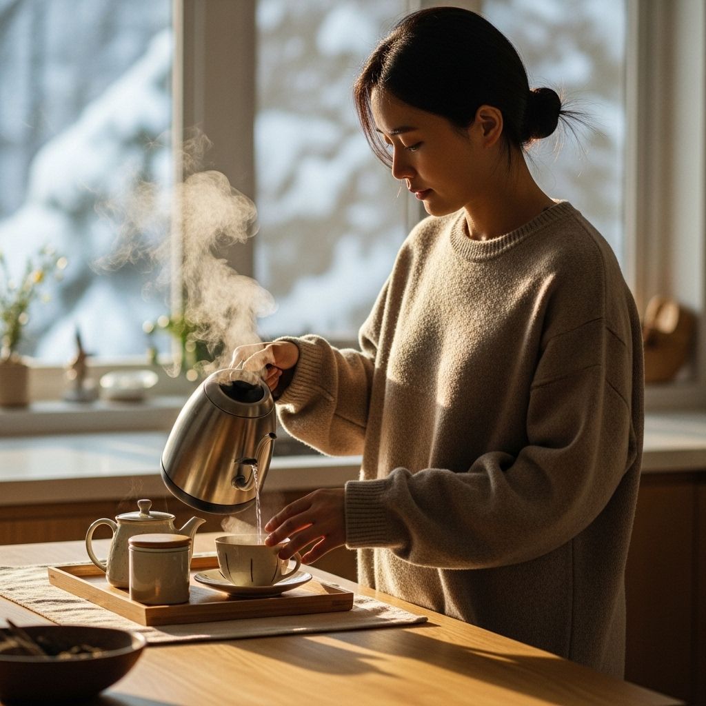 크리스마스 선물&amp;#44; 커피를 따르는 여성