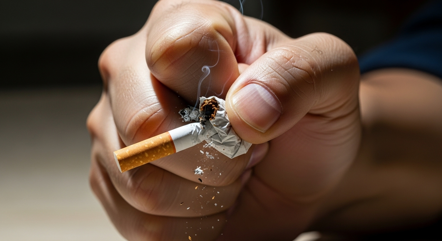 담배를 버리는 남성의 손 클로즈업