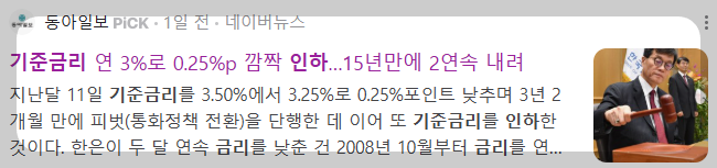 동아일보-기준금리3%-0.25%인하
