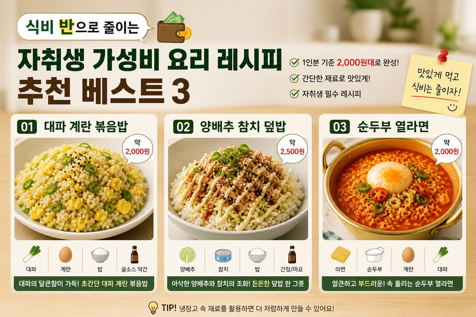 식비 반으로 줄이는 자취생 가성비 요리 레시피