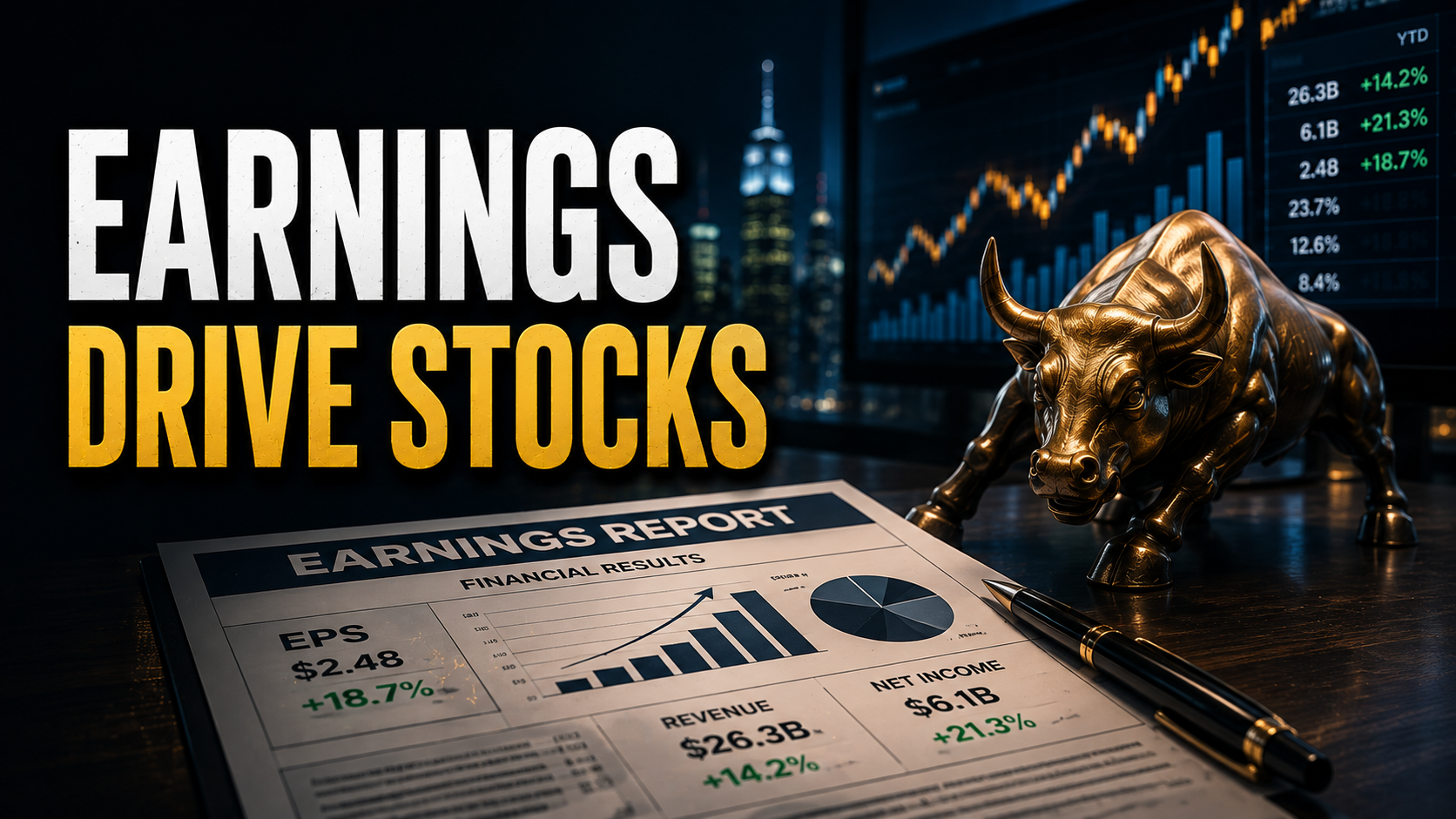 Corporate earnings report highlighting profit growth, EPS, and future earnings expectations driving stock prices.