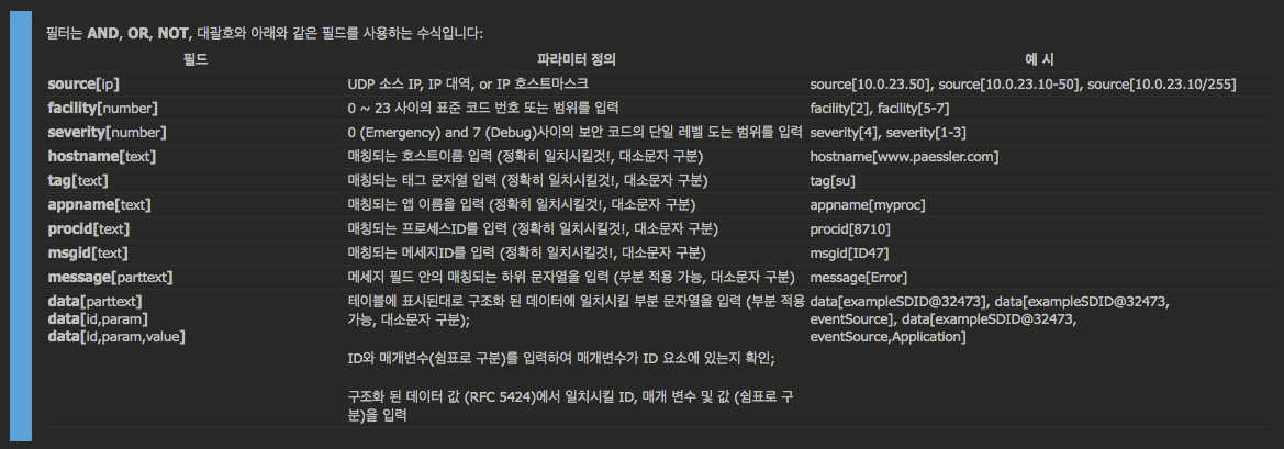 PRTG Syslog 메세지 필터