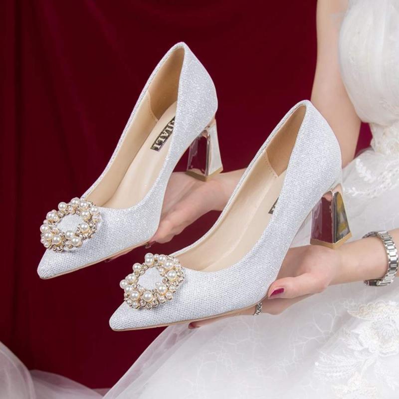 크리카 5,7cm 결혼식 웨딩 슈즈 미들힐 스틸레토 구두 2color