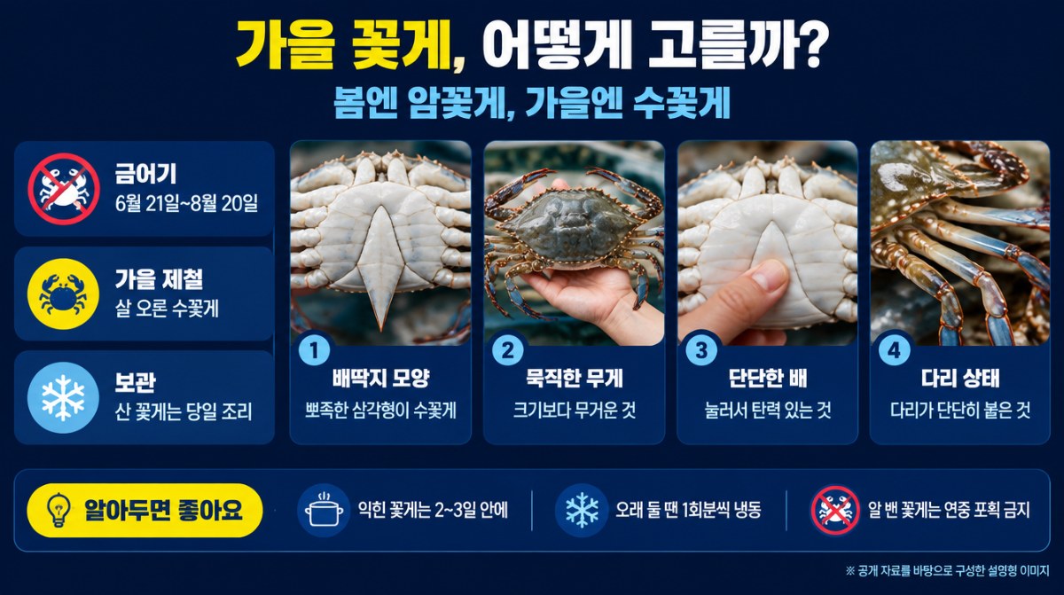 가을 꽃게 고르는 법·보관법 인포그래픽 (AI 생성 이미지)