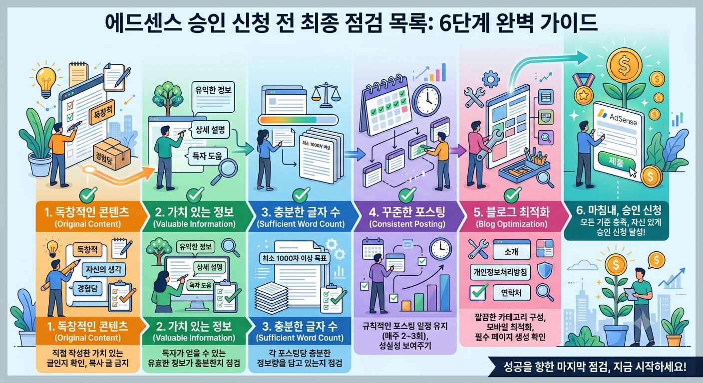 이미지 설명: 에드센스 승인 신청 전 최종 점검 목록