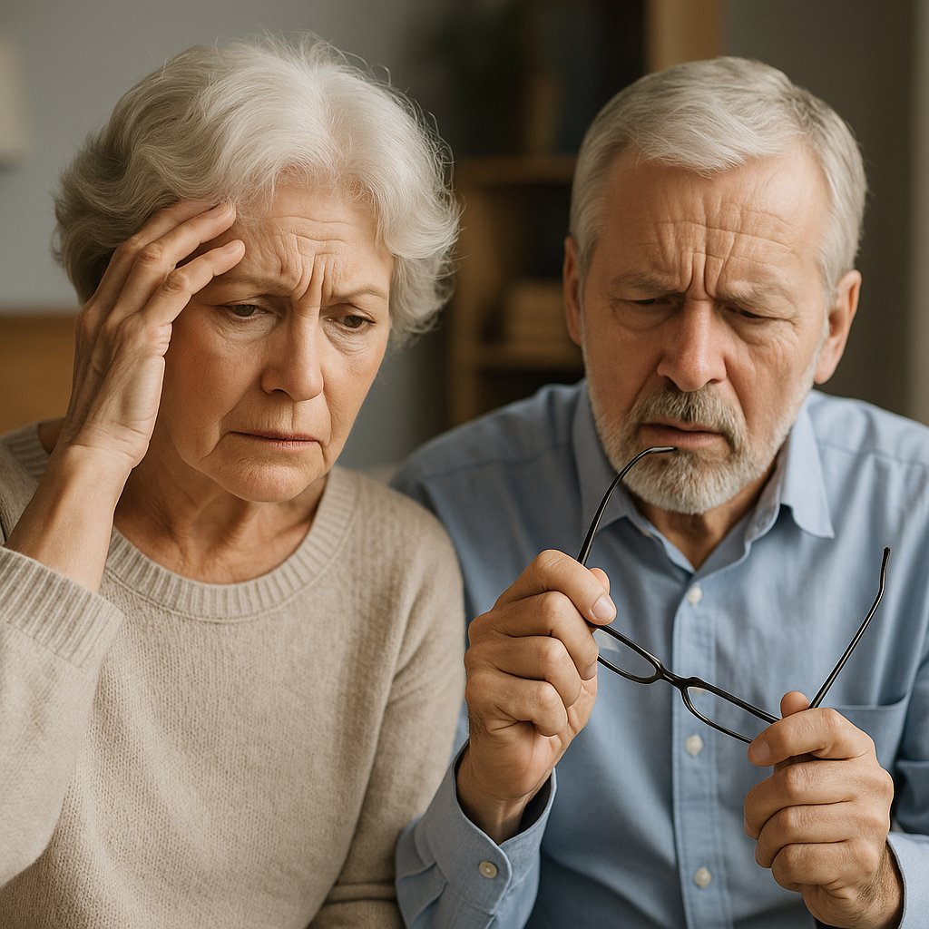 노년층 남녀가 기억력 저하를 겪는 장면