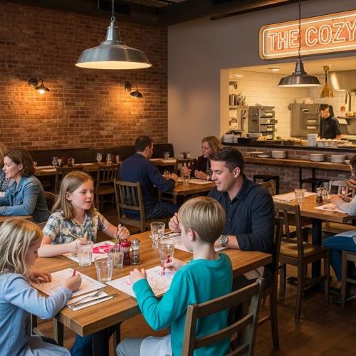 패밀리 레스토랑에서 식사하는 사진