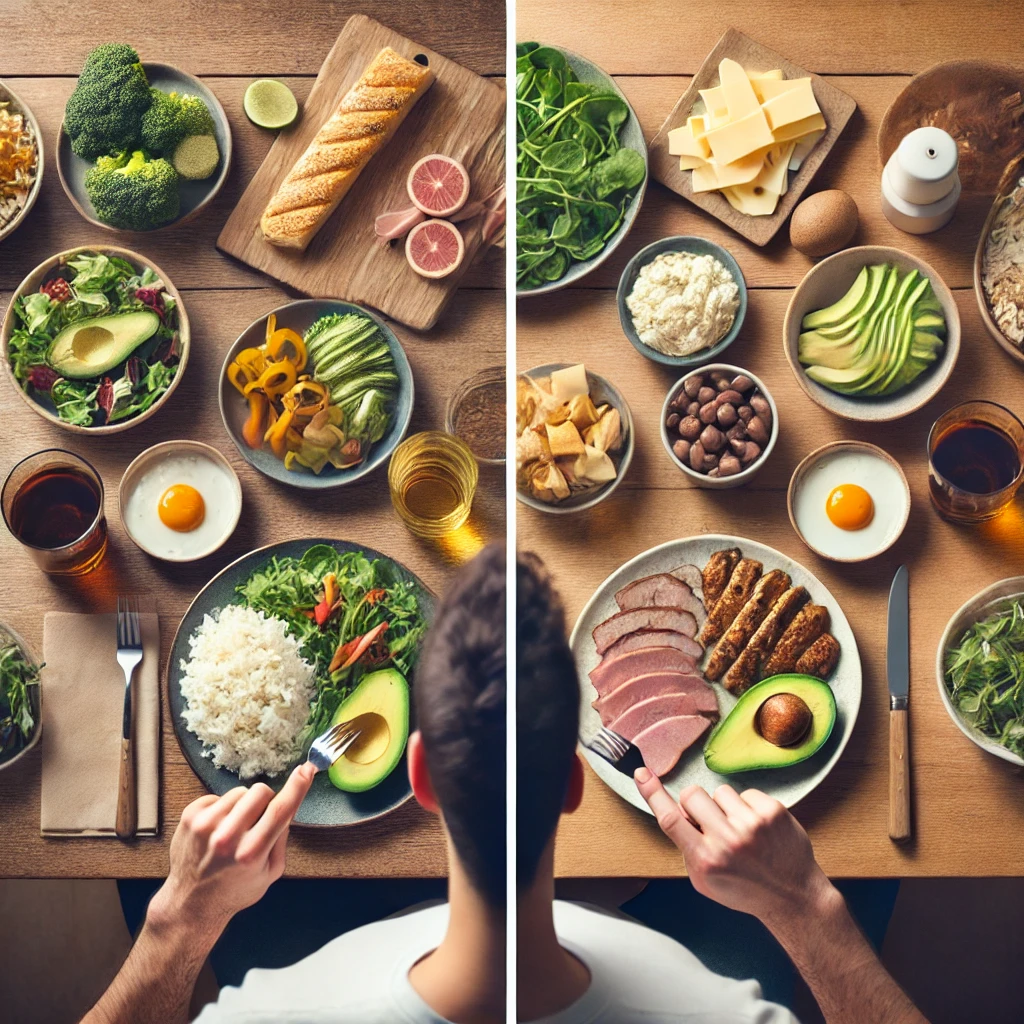 일반식단과 저탄고지 식단을 한눈에 비교해 볼수있는 사진