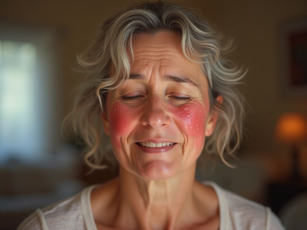 열감으로 볼이 붉게 물든 여성의 모습