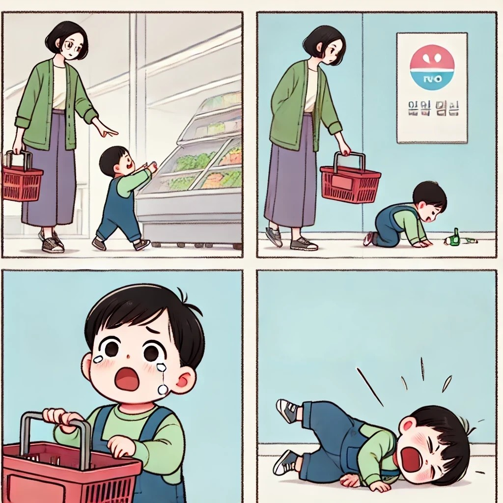 뜻대로 안되면 벌러덩 누워서 떼쓰는 아이