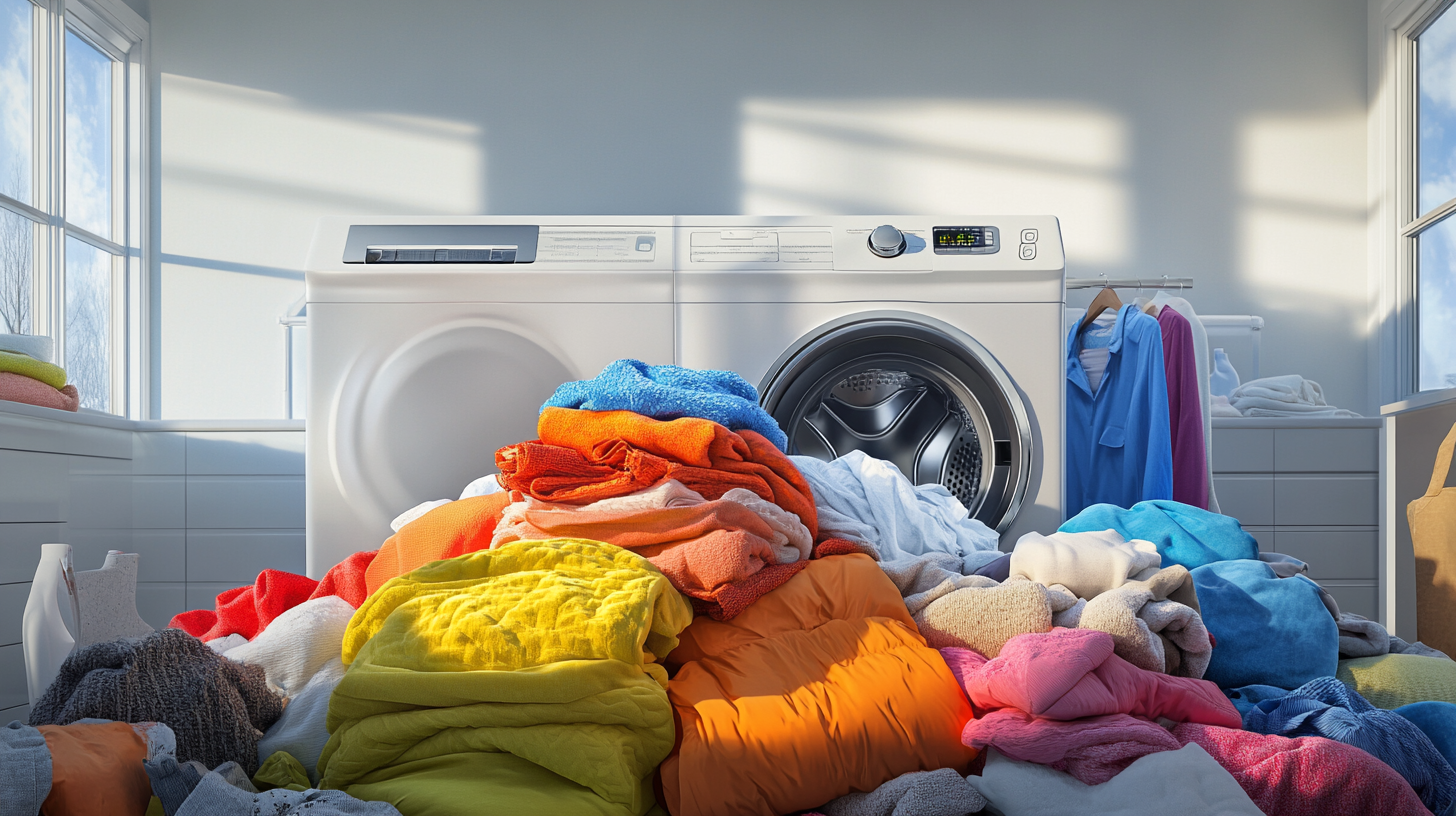 삼성 대용량 세탁기는 바쁜 가정의 세탁날을 해결하는 완벽한 방법입니다. 많은 양의 옷, 침구, 겨울 옷들이 무리 없이 용이하게 세탁되는 모습을 보여줍니다.